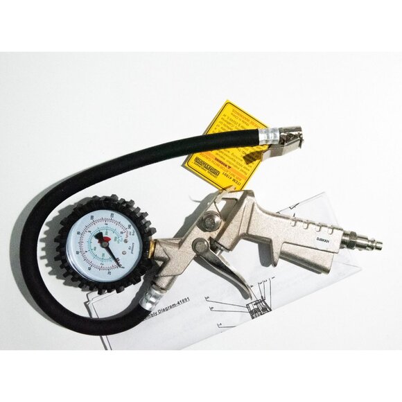 Air Inflator With Gauge 15" Hose - Cast Aluminum & Rubber Bead Blast Finish 140 - Picture 2 of 6